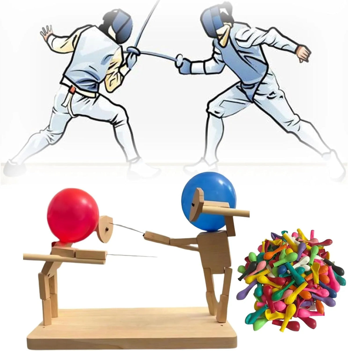 Les marionnettes PopDuel et leurs ballons de couleur