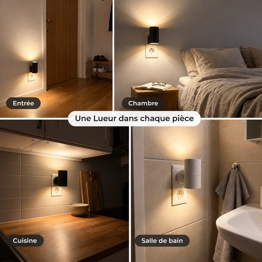 Une Lueur dans chaque pièce : entrée, chambre, cuisine, salle de bain