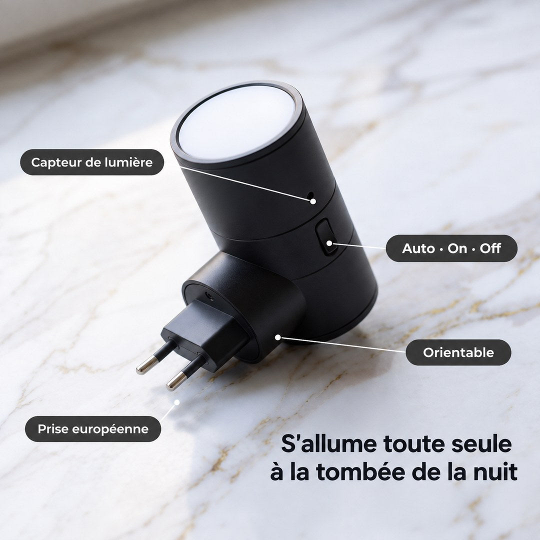 Capteur de lumière, 3 modes Auto/On/Off, tête orientable
