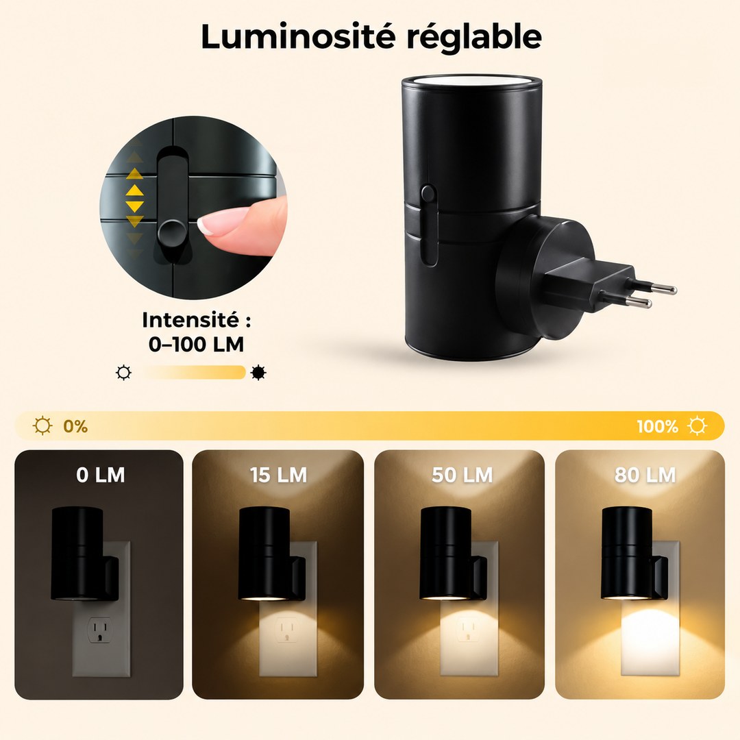 Luminosité réglable de 0 à 100 lumens