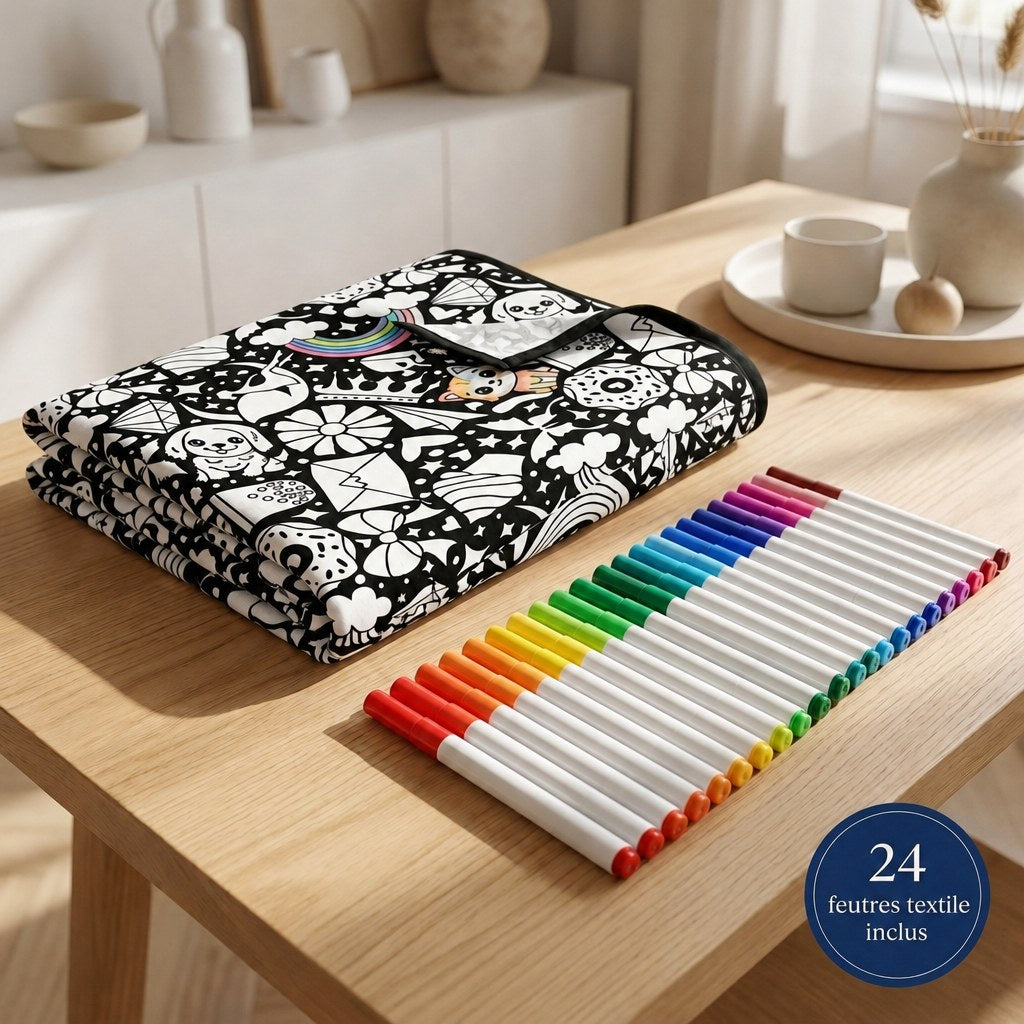 Coloriz motif Animaux et ses 24 feutres textile