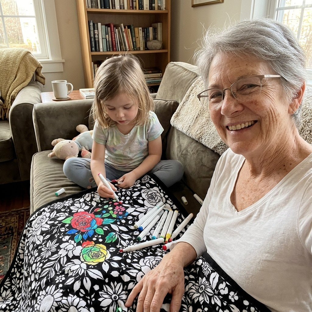 Une grand-mère et sa petite-fille colorient Coloriz