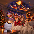 Une famille regarde la projection de Noël au plafond
