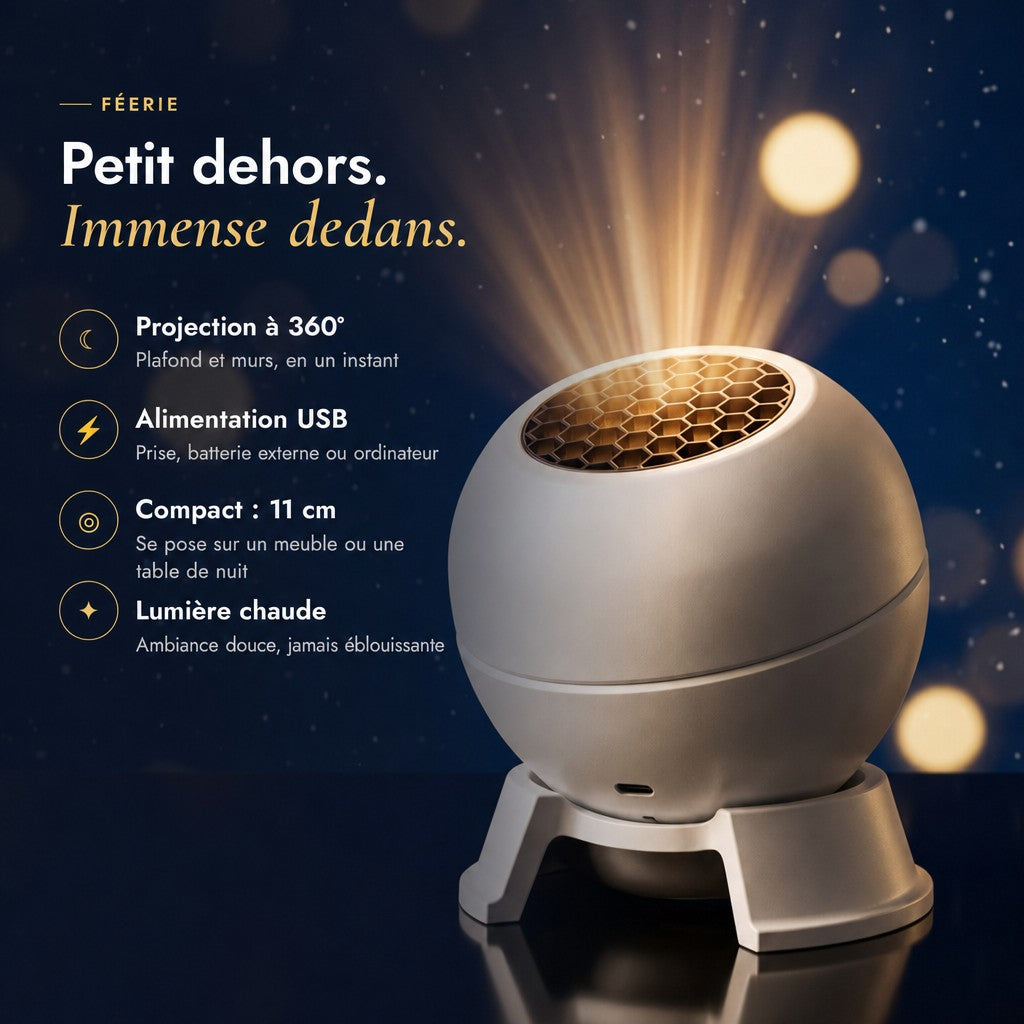 Féerie : projection à 360°, alimentation USB, 11 cm